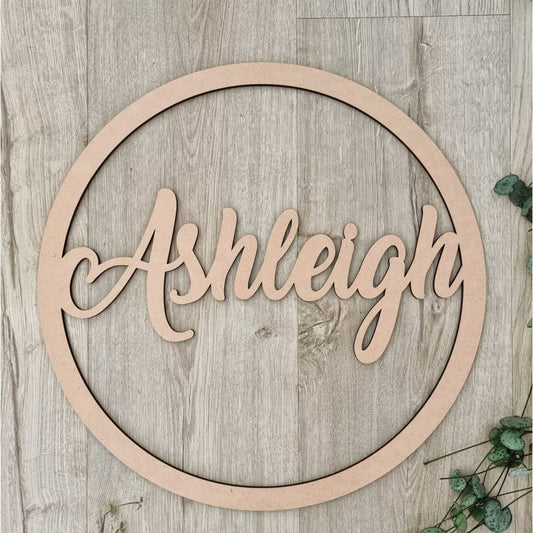 Name In Hoop Wooden Nude - 30cm / Amarillo - Laser Cut Name Plaque