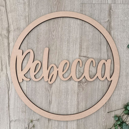 Name In Hoop Wooden Nude - 30cm / Dearest - Laser Cut Name Plaque