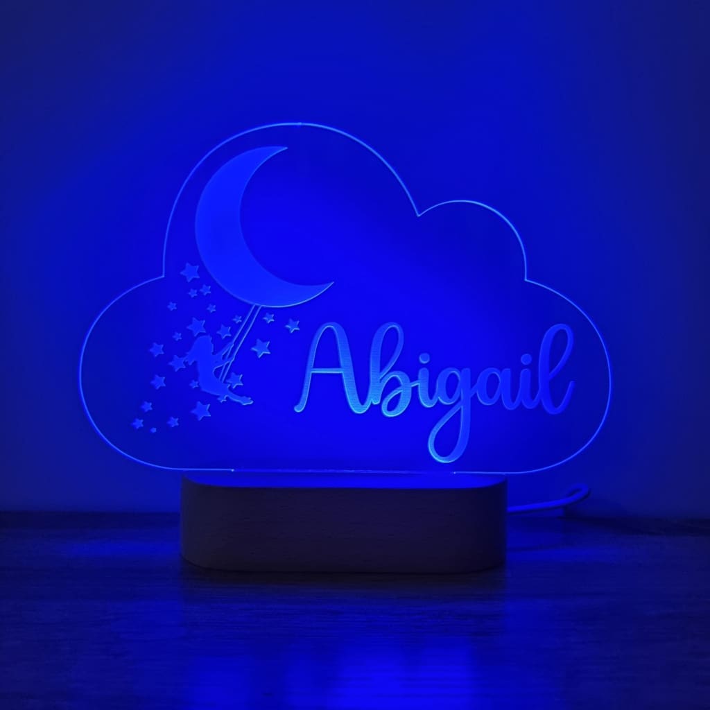 Night Light Girl Moon Swing Personalised Cloud Shape - Night Light