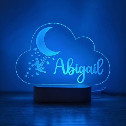Night Light Girl Moon Swing Personalised Cloud Shape - Night Light