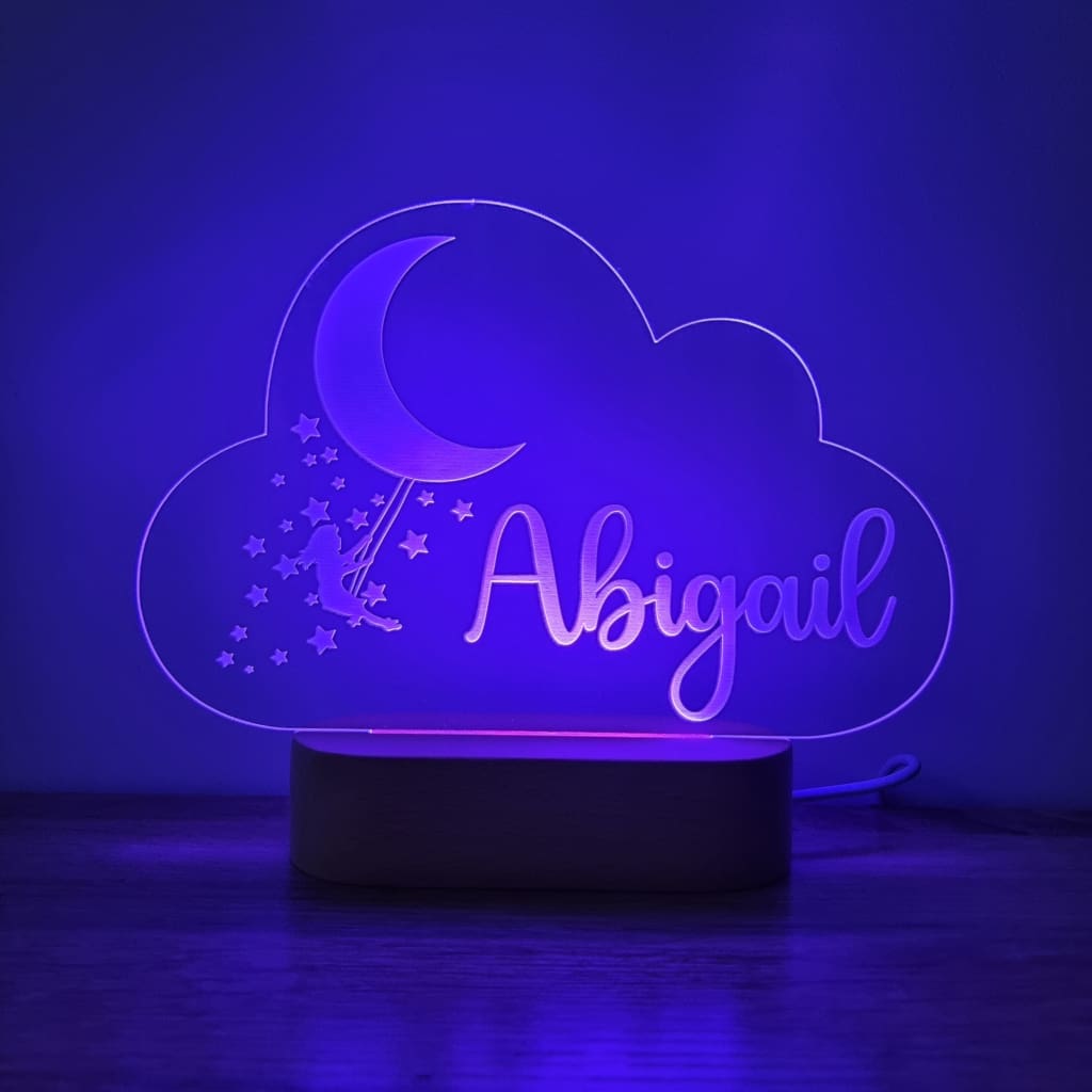 Night Light Girl Moon Swing Personalised Cloud Shape - Night Light