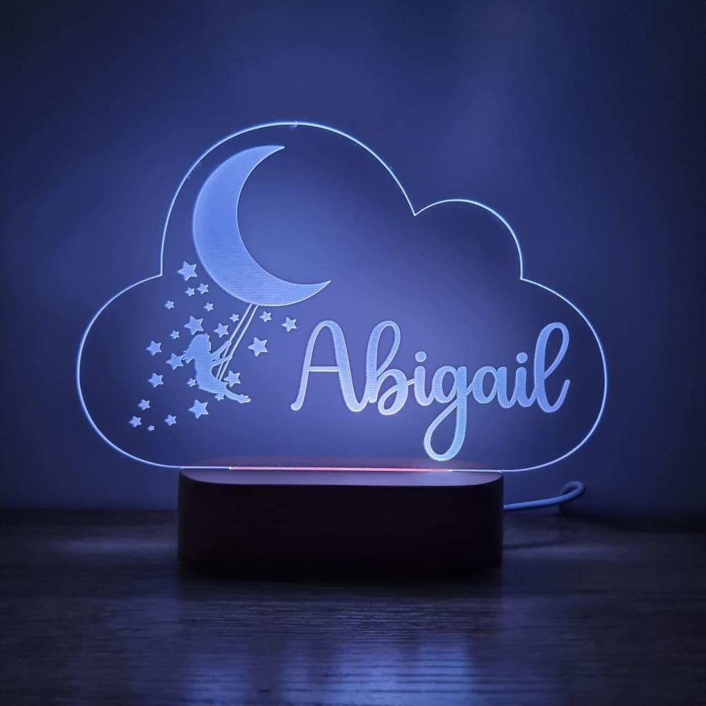 Night Light Girl Moon Swing Personalised Cloud Shape - Night Light