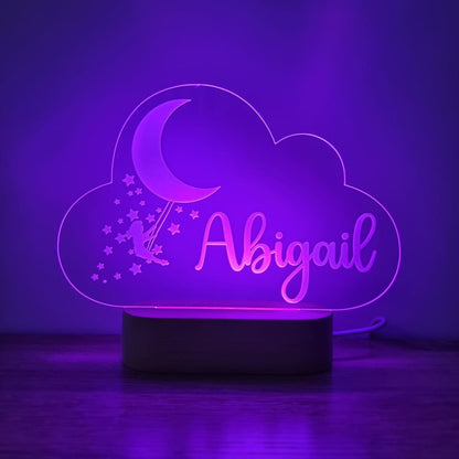 Night Light Girl Moon Swing Personalised Cloud Shape - Night Light