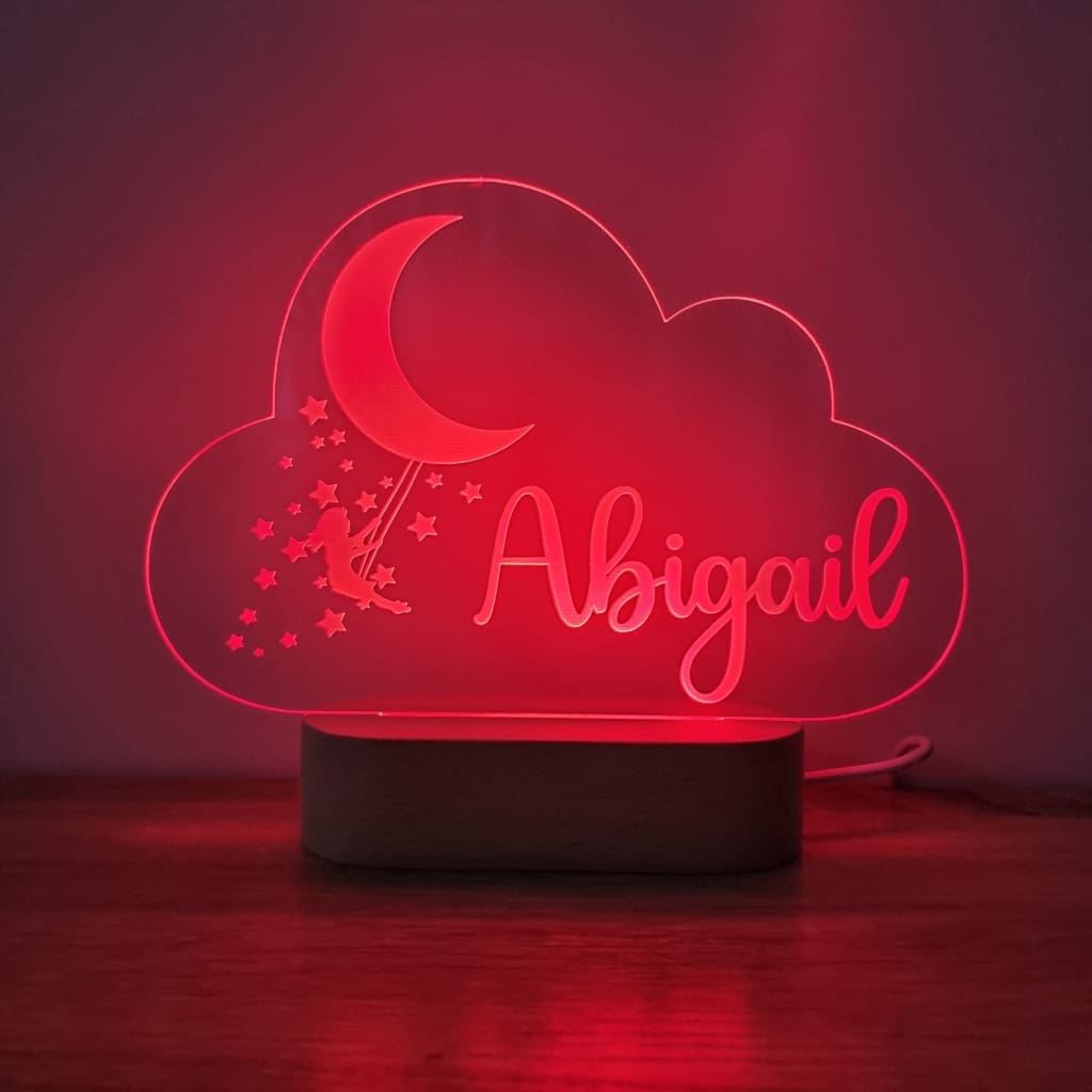 Night Light Girl Moon Swing Personalised Cloud Shape - Night Light