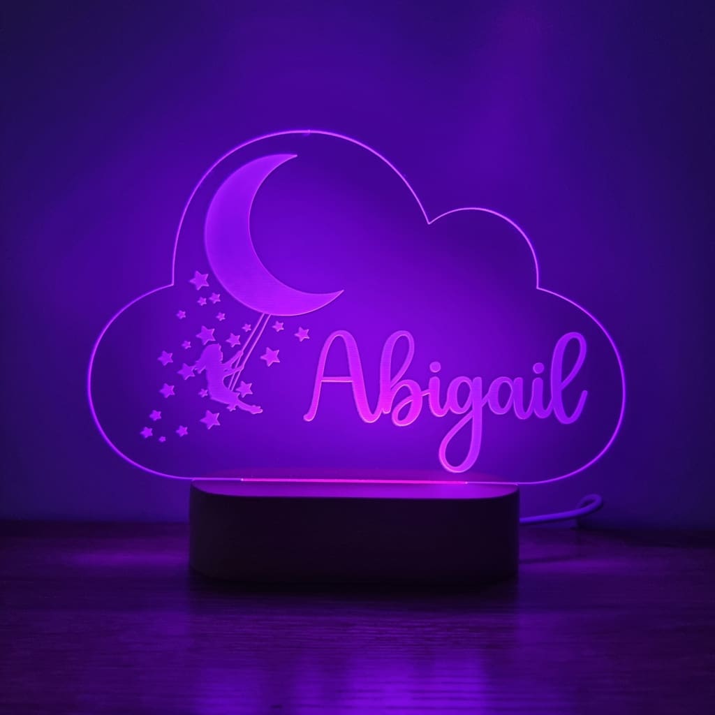 Night Light Girl Moon Swing Personalised Cloud Shape - Night Light
