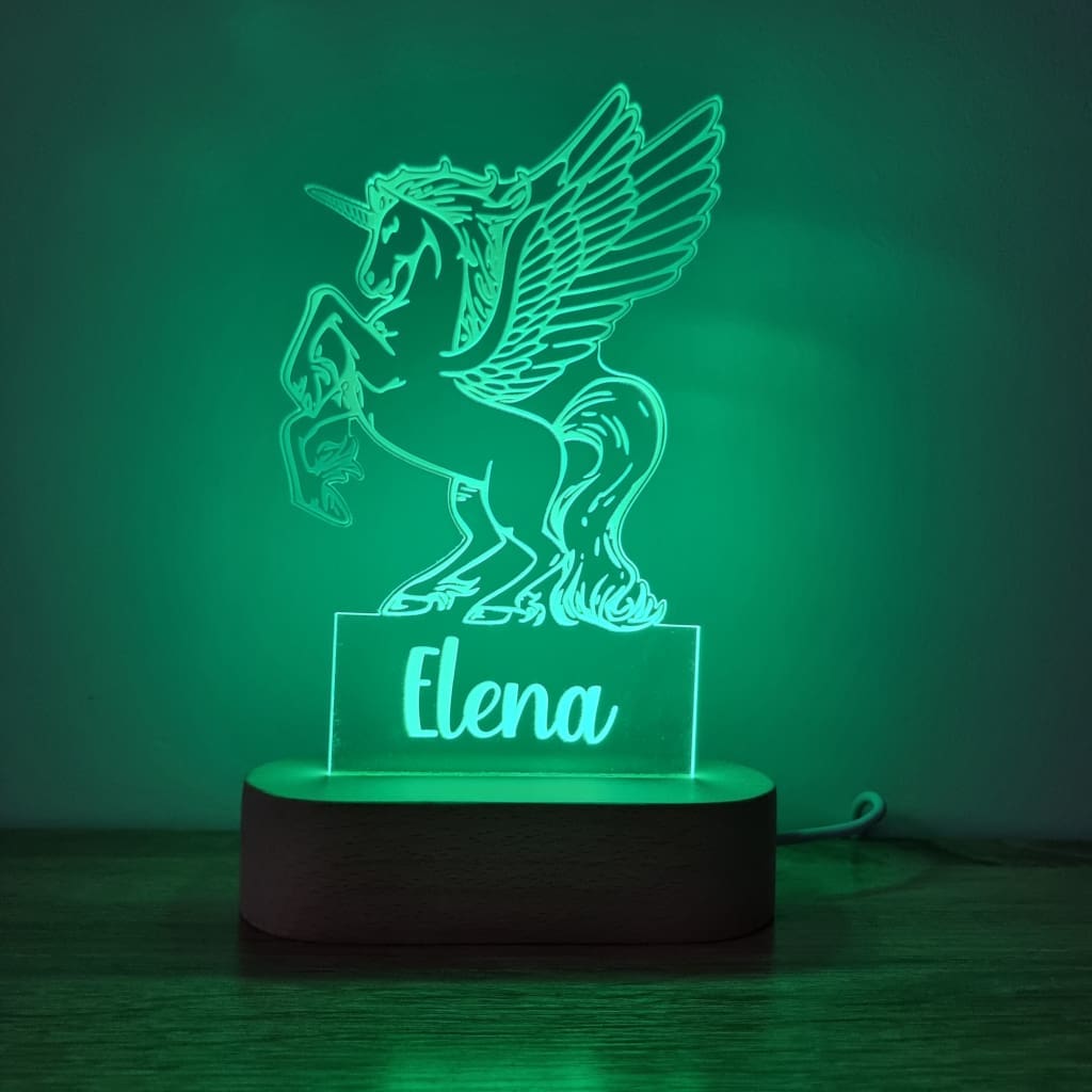 Night Light Pegasus Personalised Name - Wooden Base - Multi-Coloured - Night Light