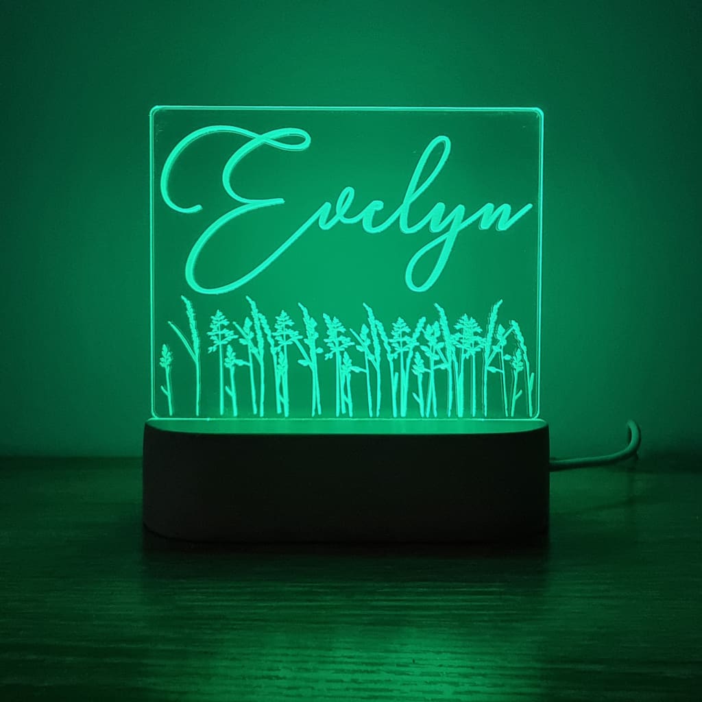 Night Light Wild Flower Personalised Name - Wooden Base - Multi-Coloured - Night Light